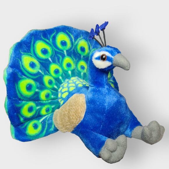 Wild Republic Peacock Stuffed Animal Bird Plush Toy Blue Green Soft Colorful - Picture 1 of 11